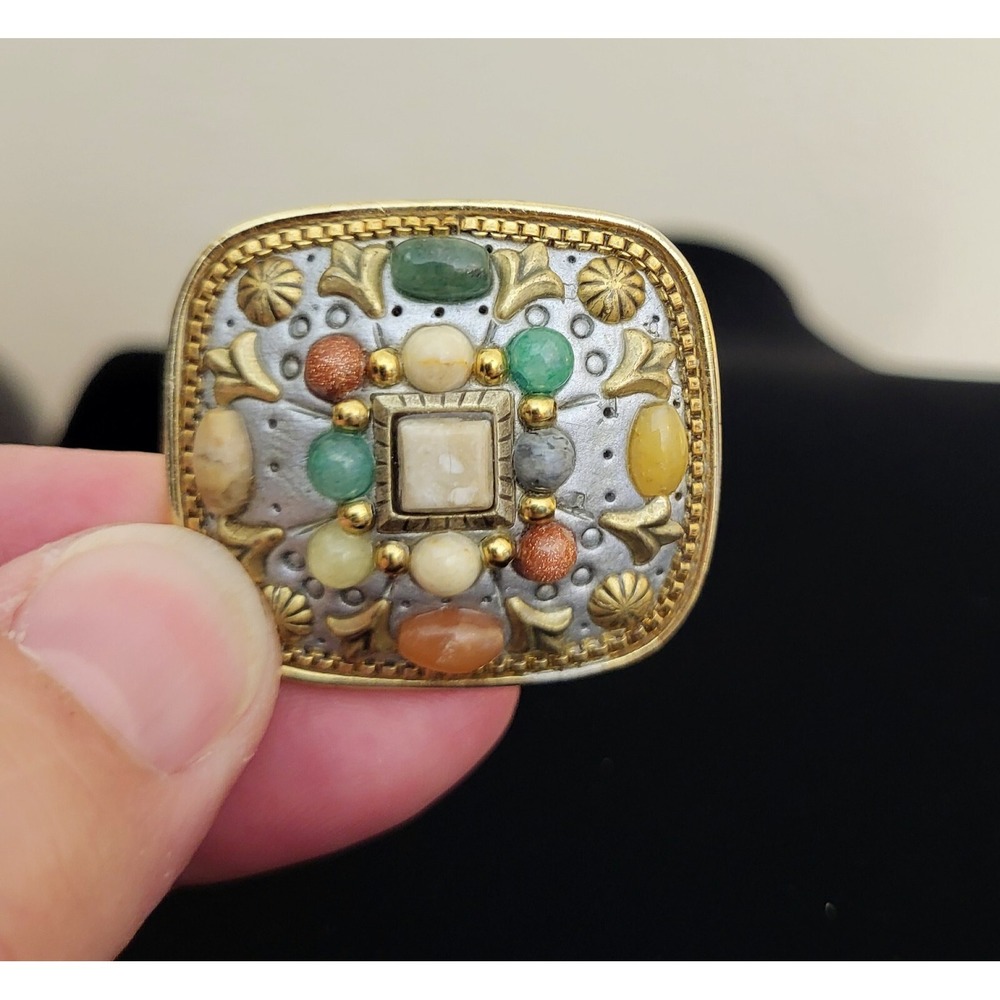 Vintage‎ Michal Golan Browns Brass Gold Tone Pewter Pendant Pin Brooch Signed